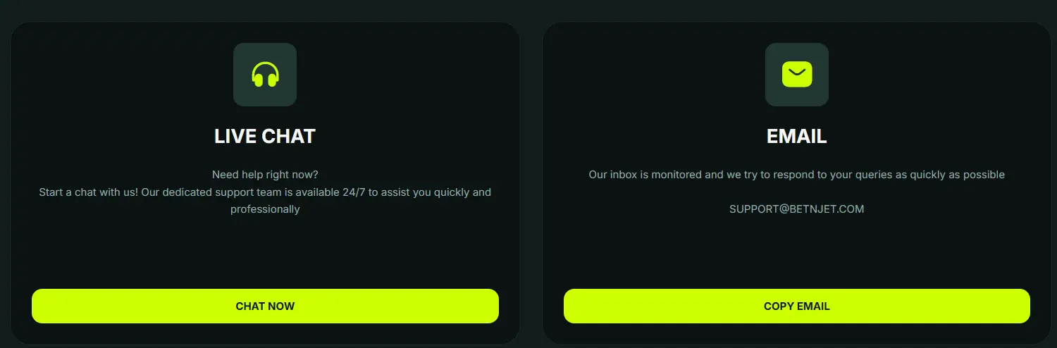 Support and Assistance Options at bet n jet casino